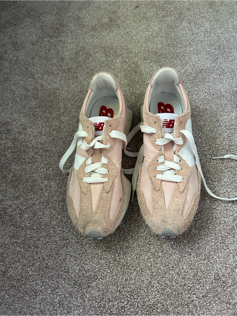 New Balance Pale Pink & White Suede Mesh Trainers
